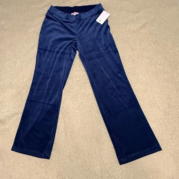 Juicy Couture Velour Track Pants Navy Blue Bling Logo NWT Large - Picture 10 of 15
